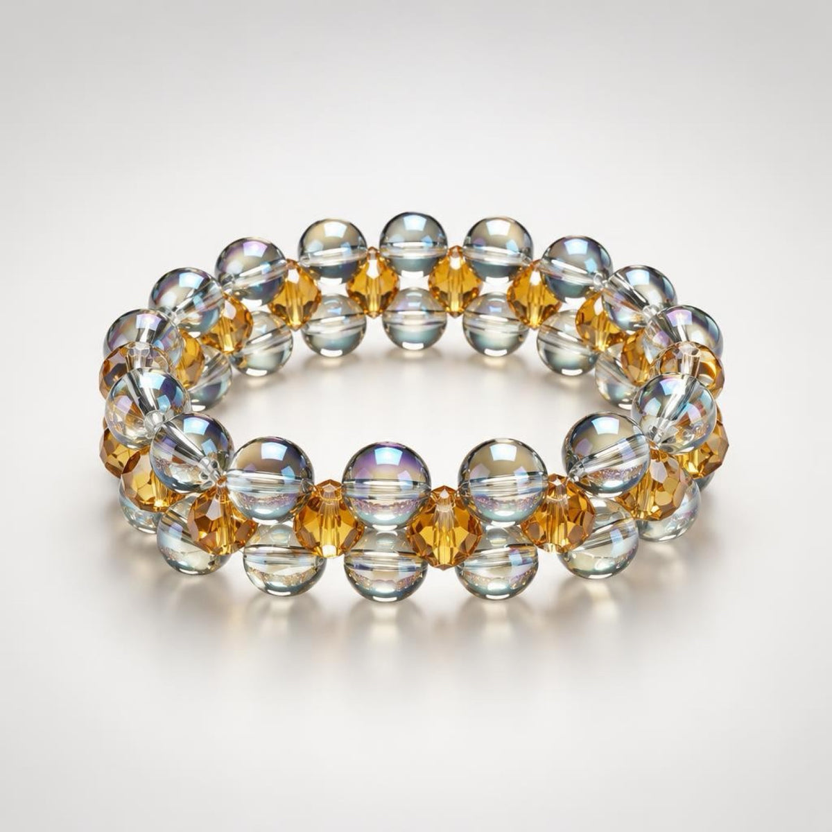 Iridescent Electroplated Glass Bead Bracelet | Champagne Gold Stretch Bracelet