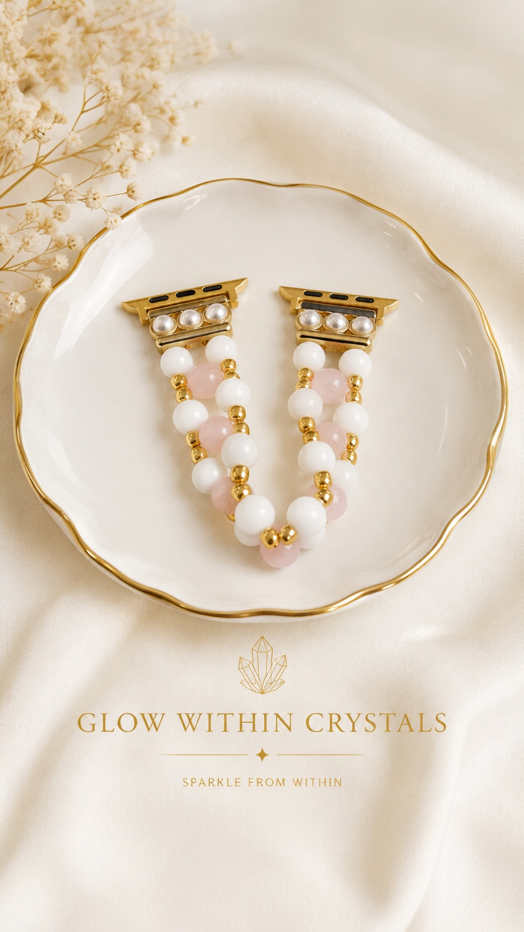 Rose Quartz & White Shell Apple Watch Bracelet