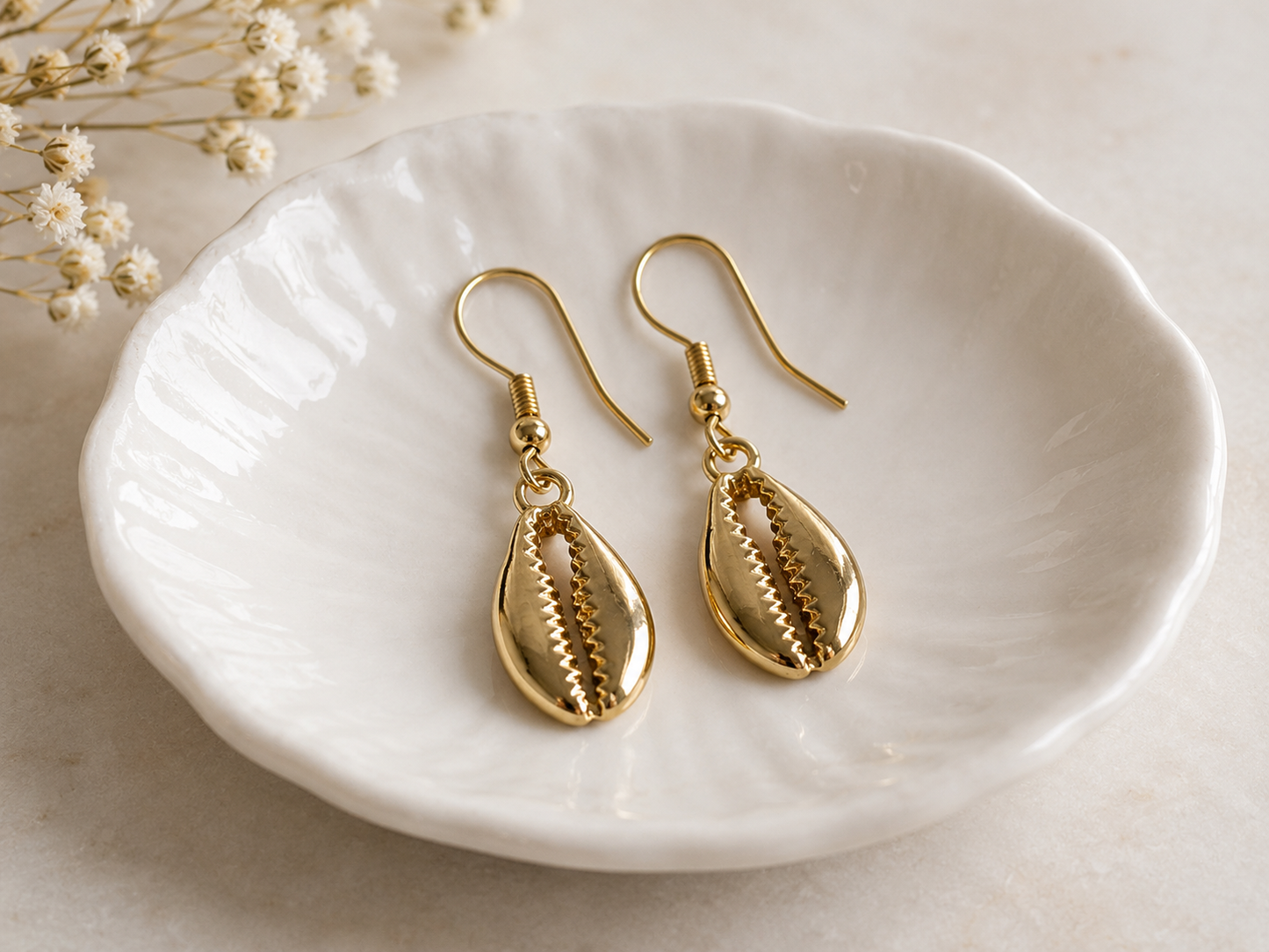 Gold Cowrie Shell Earrings
