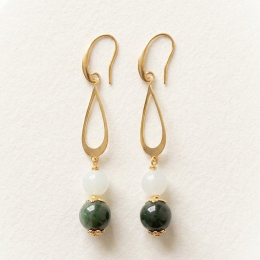 Green Jade & Milky Quartz Drop Earrings