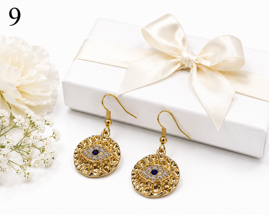 Gold Evil Eye Crystal Drop Earrings – Protective Charm