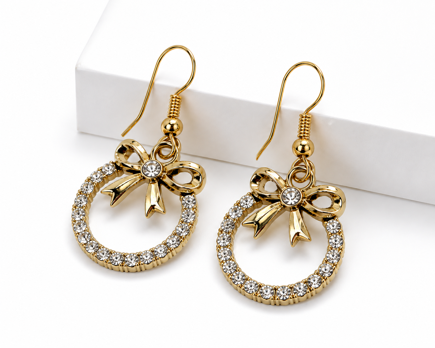 Bow Circle Gold-Plated Earrings