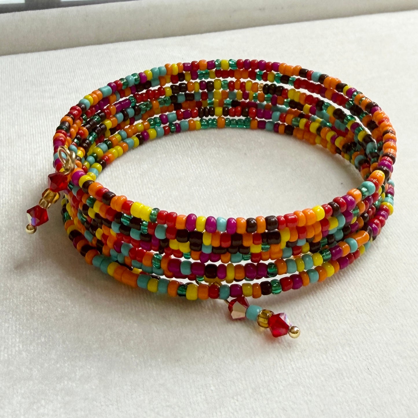 Rainbow Seed Bead Memory Wire Bracelet