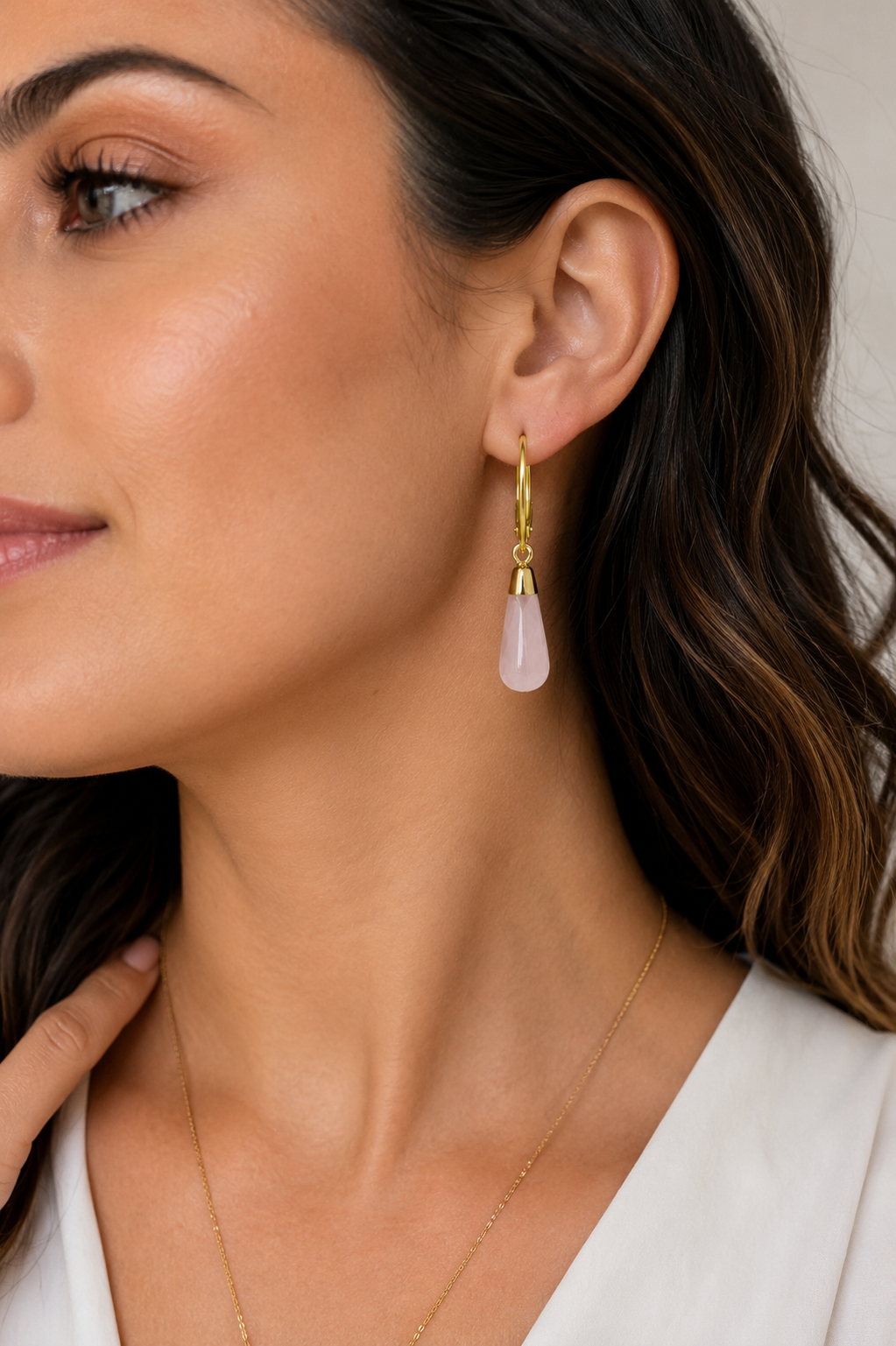 Rose Quartz Teardrop Earrings – Gold-Plated | 1½ Inches