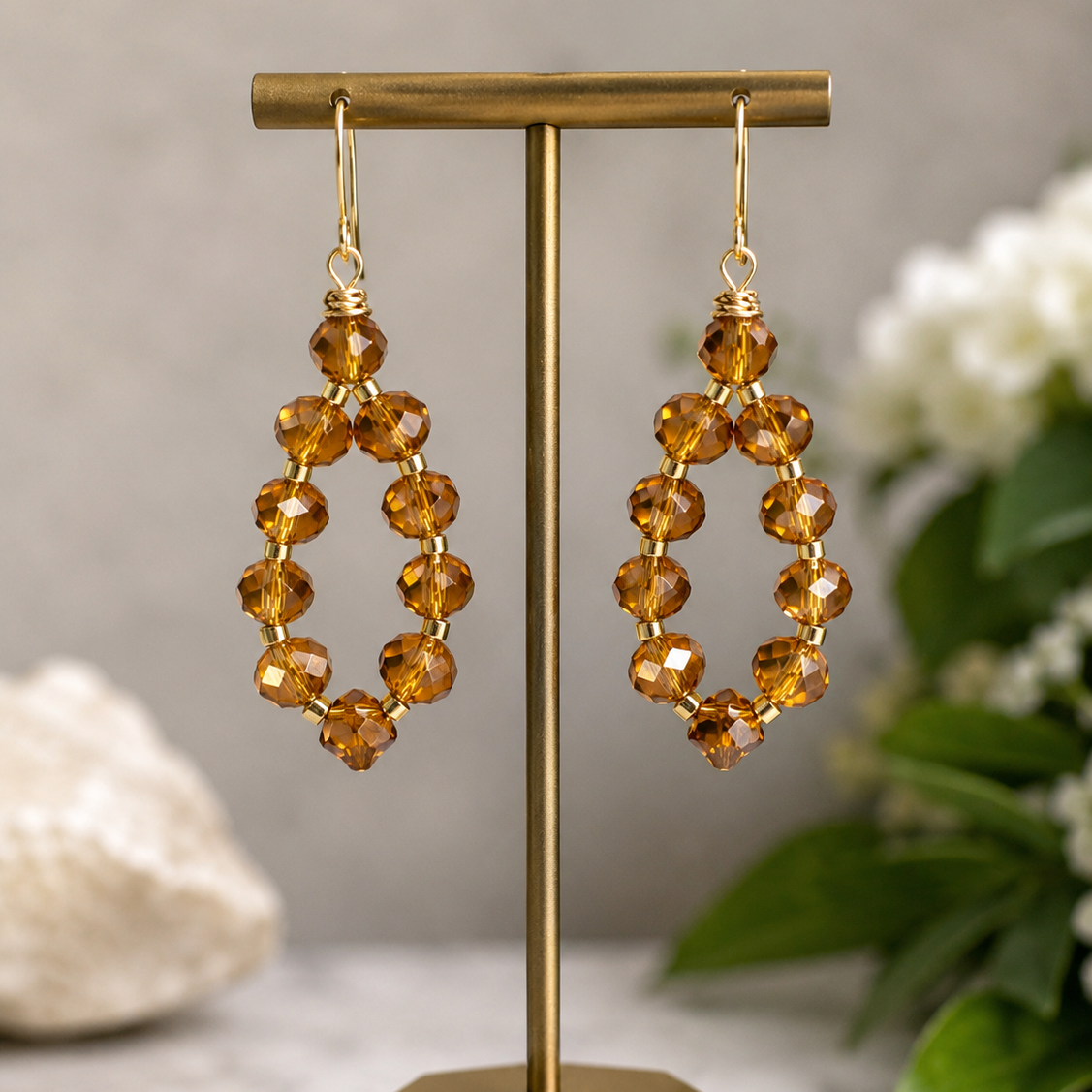 Golden Amber Swarovski Crystal Teardrop Earrings