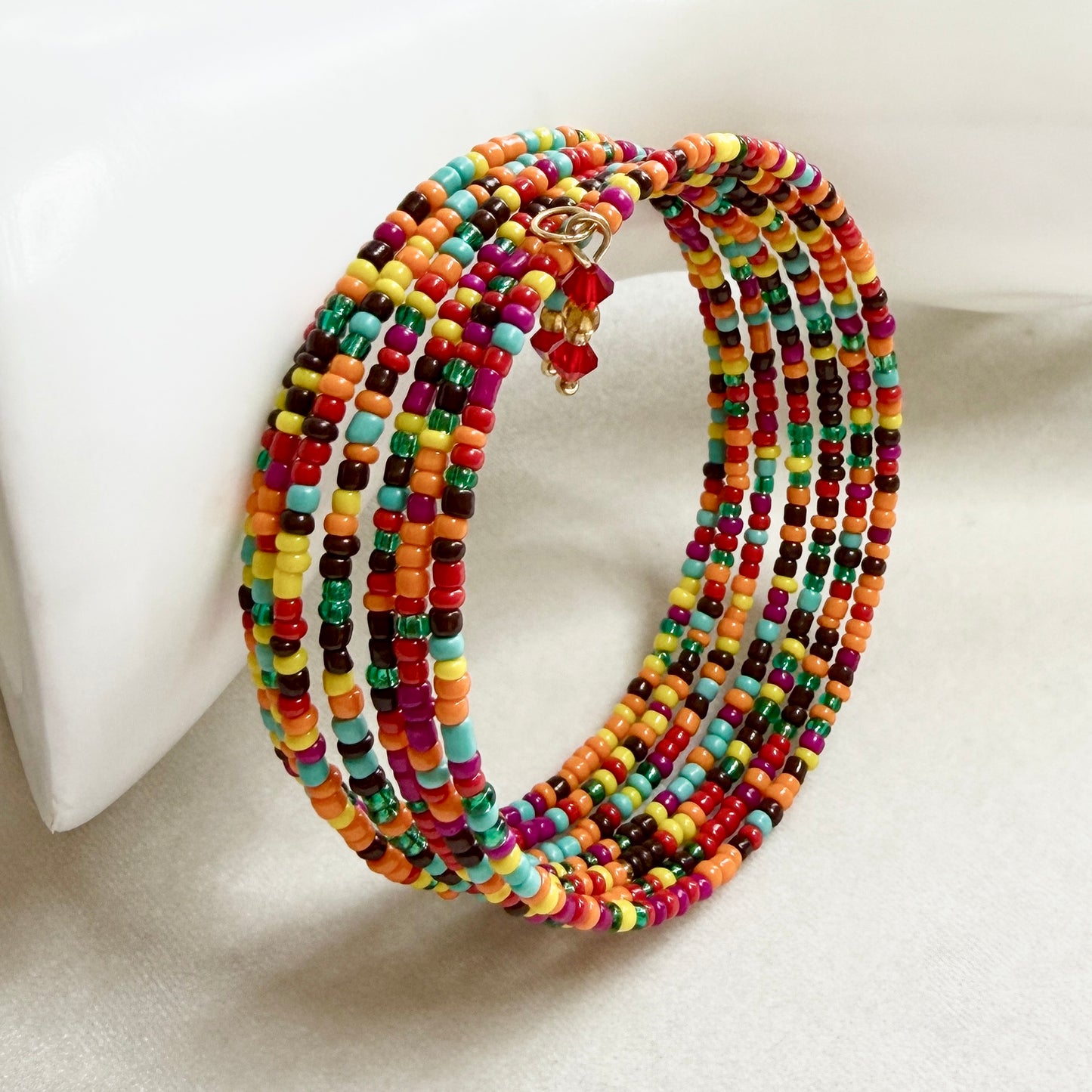 Rainbow Seed Bead Memory Wire Bracelet
