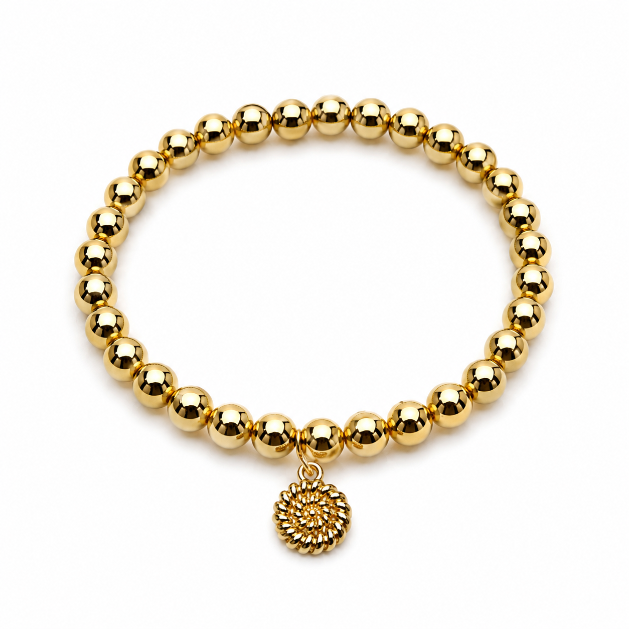 18K Gold-Filled 6mm Beaded Stretch Bracelet with Charm