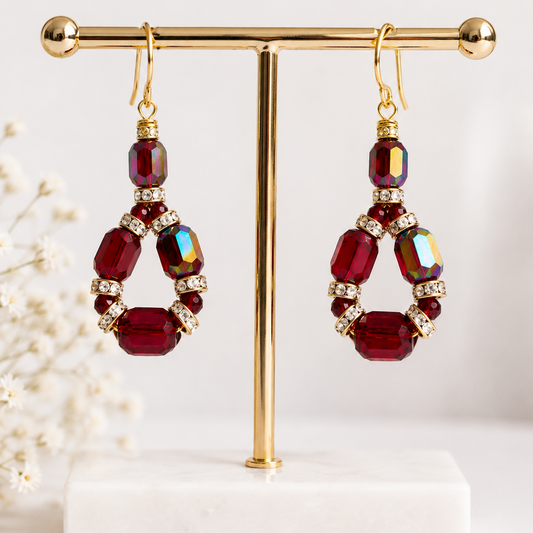 Ruby Glow Crystal Teardrop Earrings