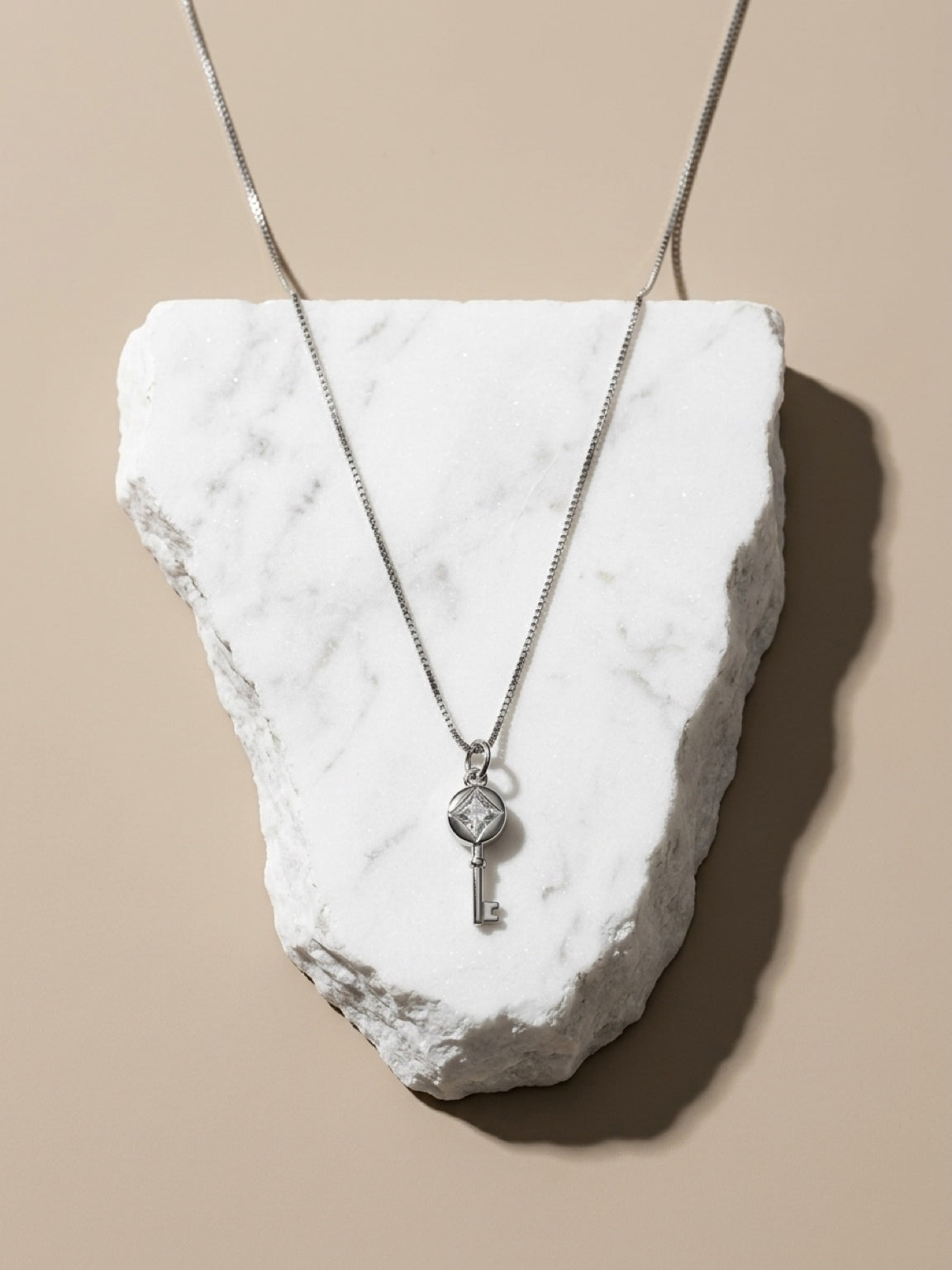 Crystal Key to My Heart Necklace – White Gold Over Brass | Elegant Sparkling Pendant