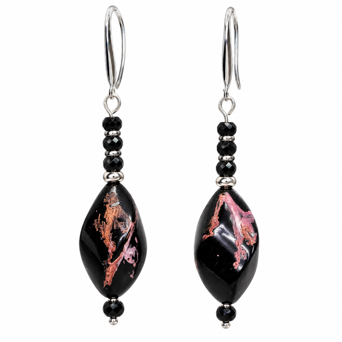 Black Agate Elegance – 925 Sterling Silver Dangle Earrings