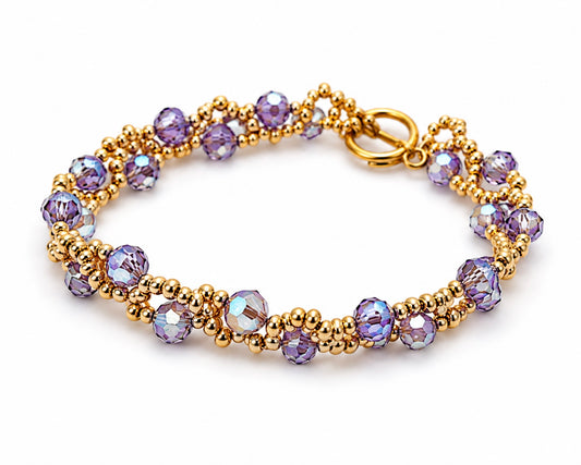 Purple Velvet Vine Bracelet – Swarovski AB Crystals & Gold Beads