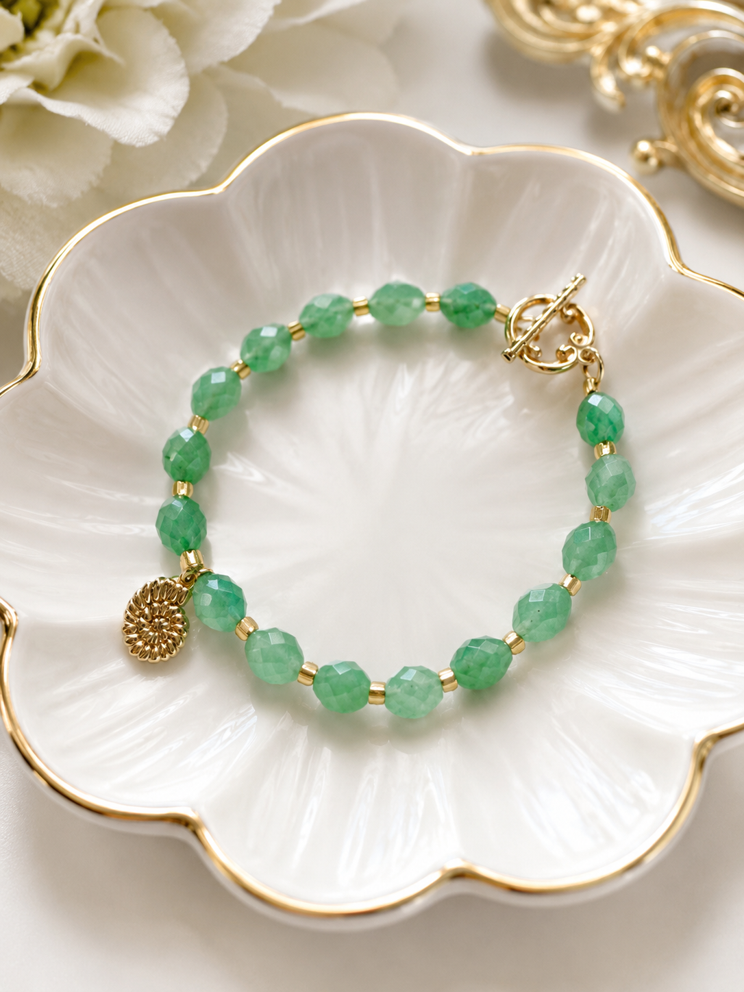 Green Aventurine Conch Shell Bracelet