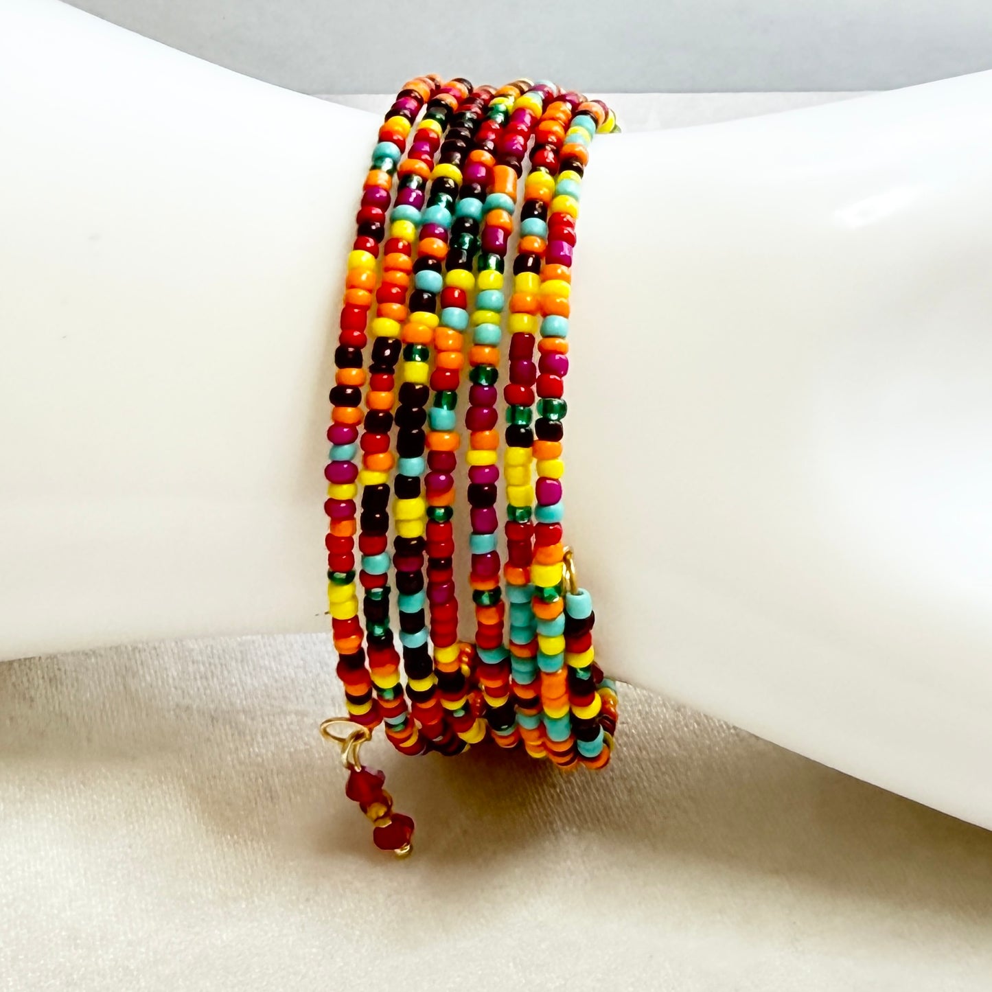 Rainbow Seed Bead Memory Wire Bracelet