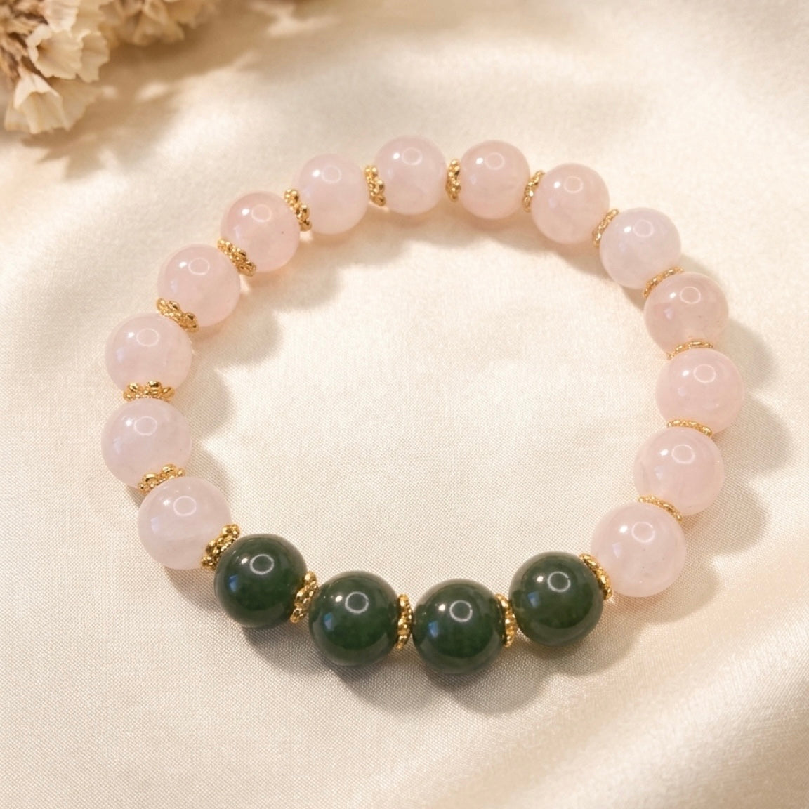 Heart & Harmony – Rose Quartz & Nephrite Jade Bracelet