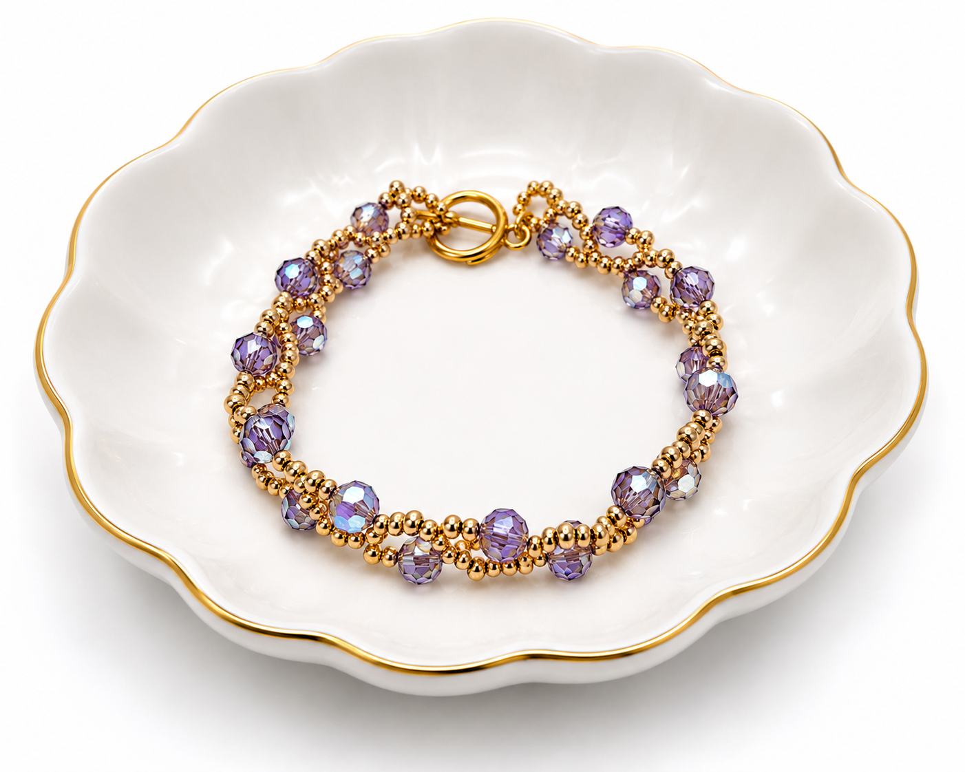 Purple Velvet Vine Bracelet – Swarovski AB Crystals & Gold Beads