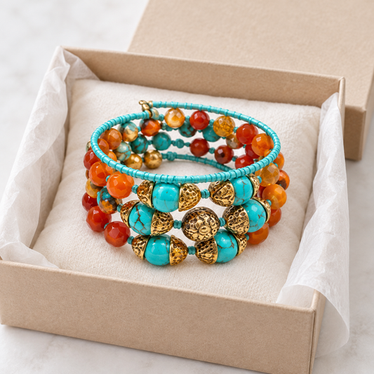 Turquoise Sunset Memory Wire Bracelet