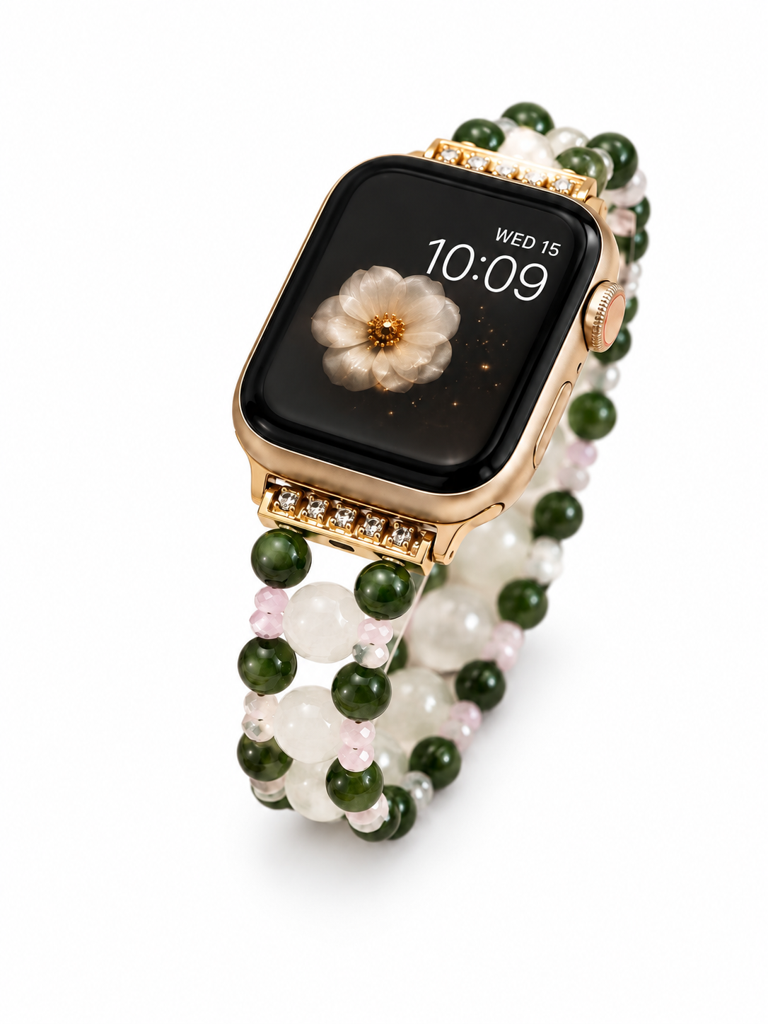 Milky Quartz, Green Jade & Pink Quartz Elastic Apple Watch Band