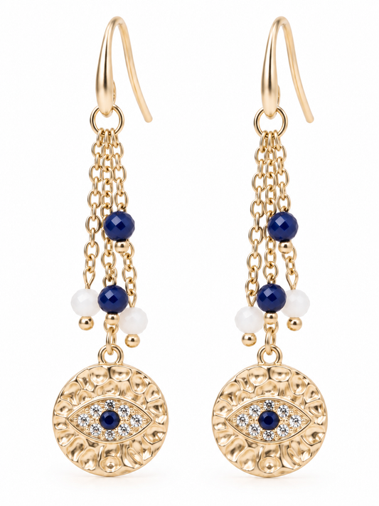 Lapis Lazuli & Moonstone Evil Eye Dangle Earrings
