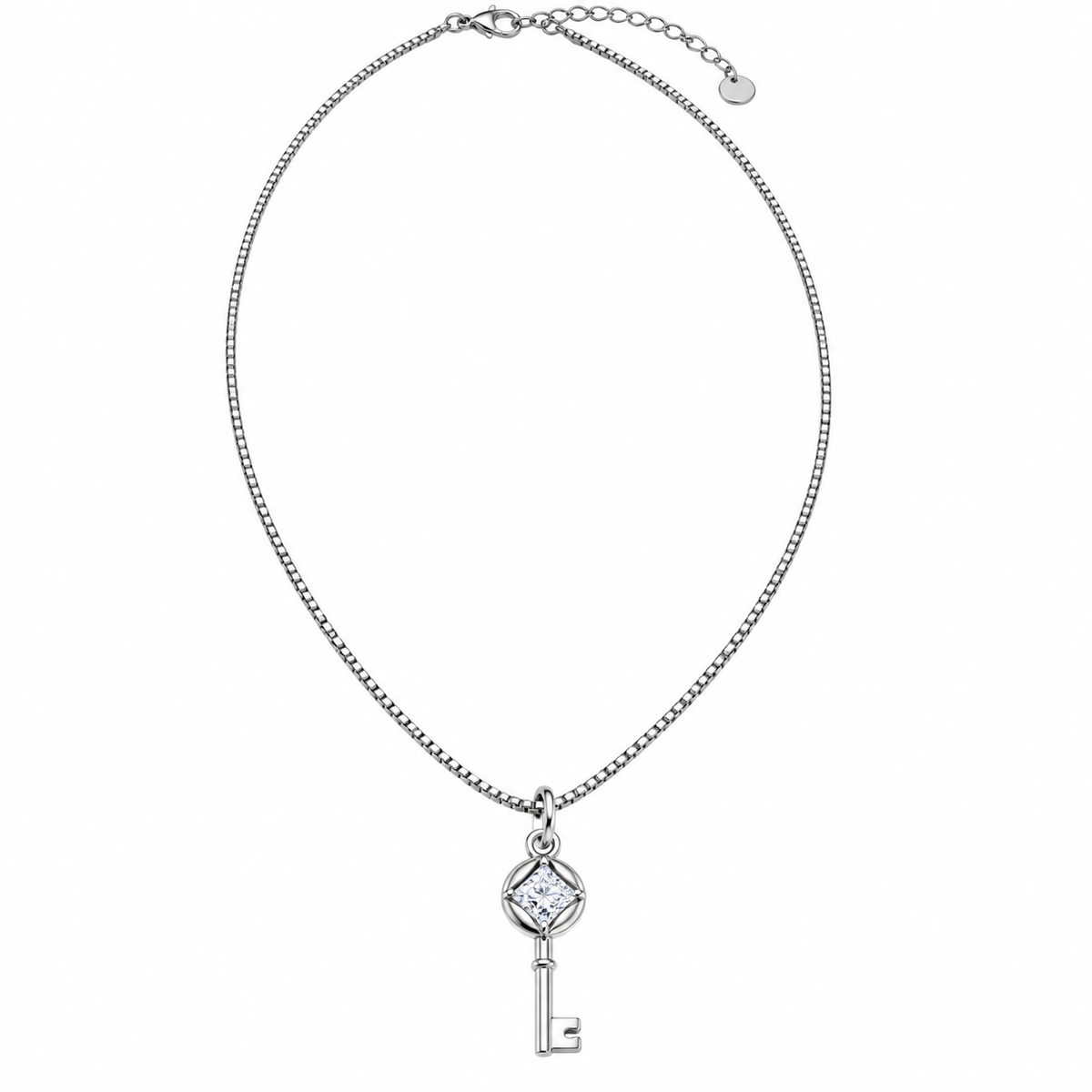 Crystal Key to My Heart Necklace – White Gold Over Brass | Elegant Sparkling Pendant