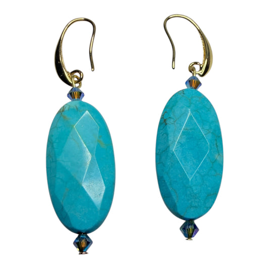 Turquoise Faceted Drop Earrings with Gold-Plated Hooks