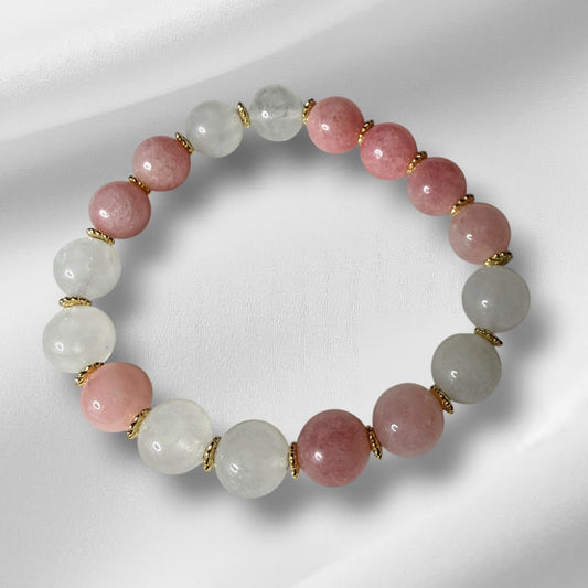 Glow & Grace – Strawberry Quartz and Milky Quartz Bracelet