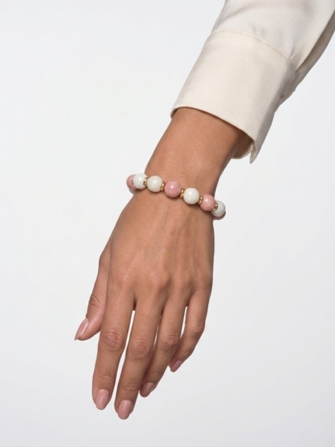 Glow & Grace – Strawberry Quartz and Milky Quartz Bracelet