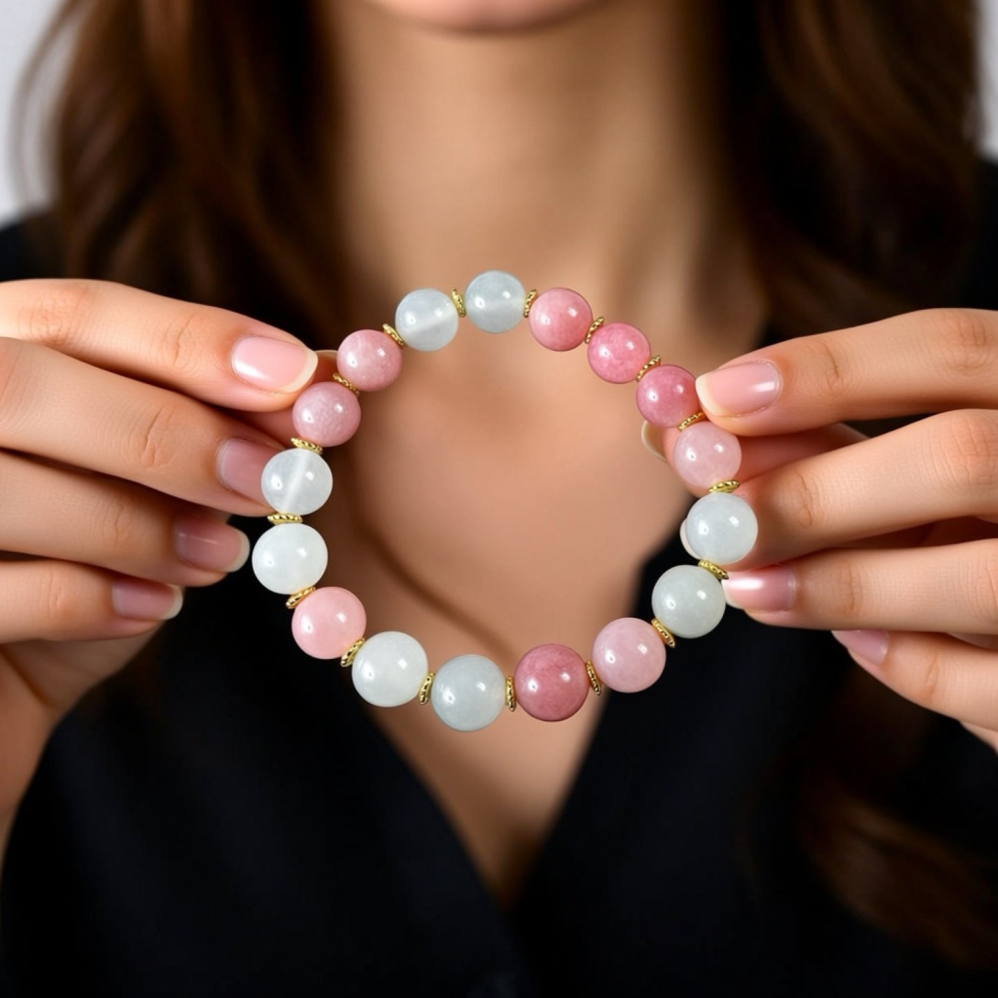 Glow & Grace – Strawberry Quartz and Milky Quartz Bracelet