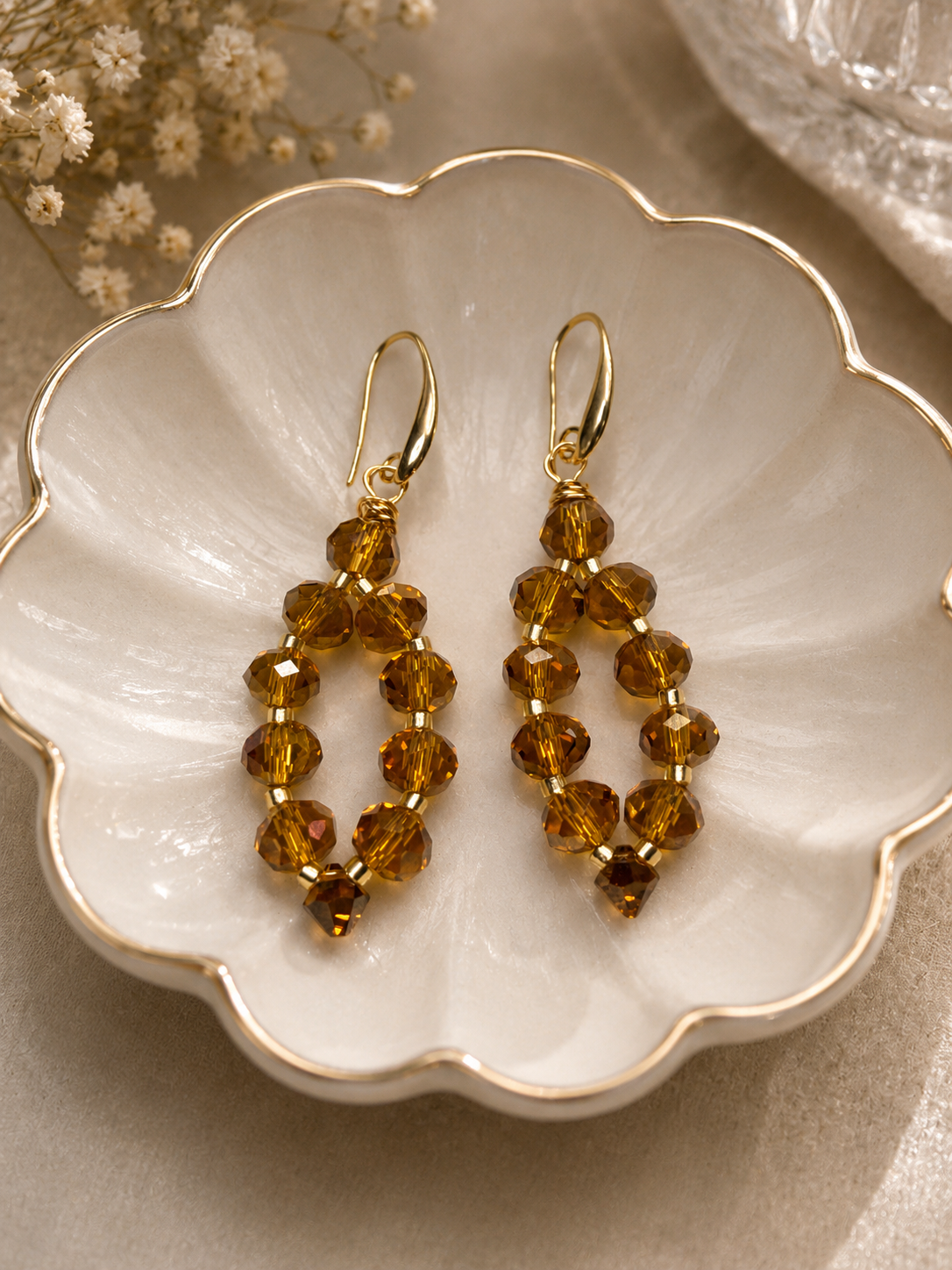 Golden Amber Swarovski Crystal Teardrop Earrings