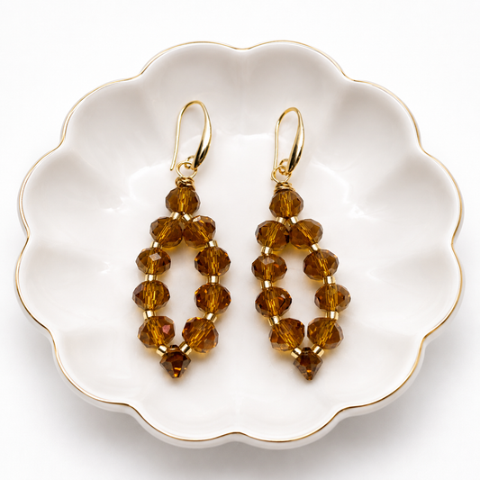 Golden Amber Swarovski Crystal Teardrop Earrings