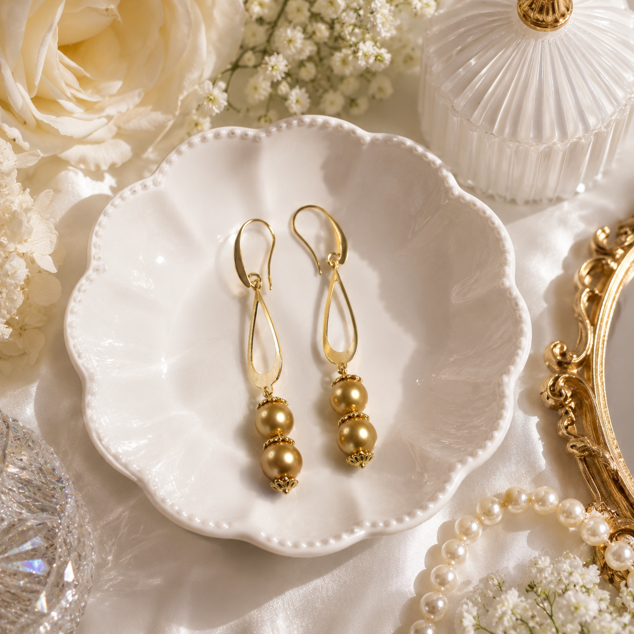 Golden Glow Swarovski Pearl Drop Earrings
