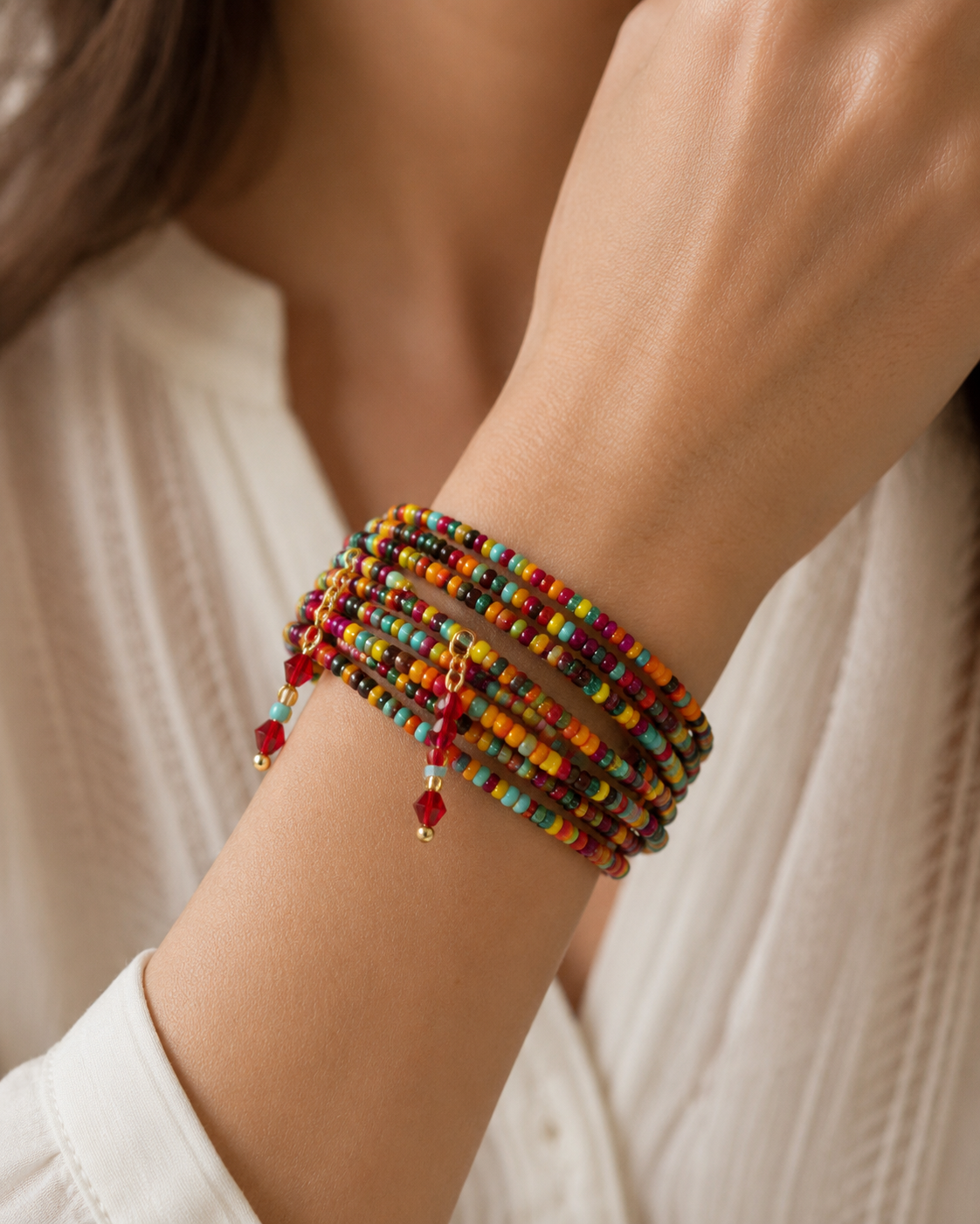 Rainbow Seed Bead Memory Wire Bracelet