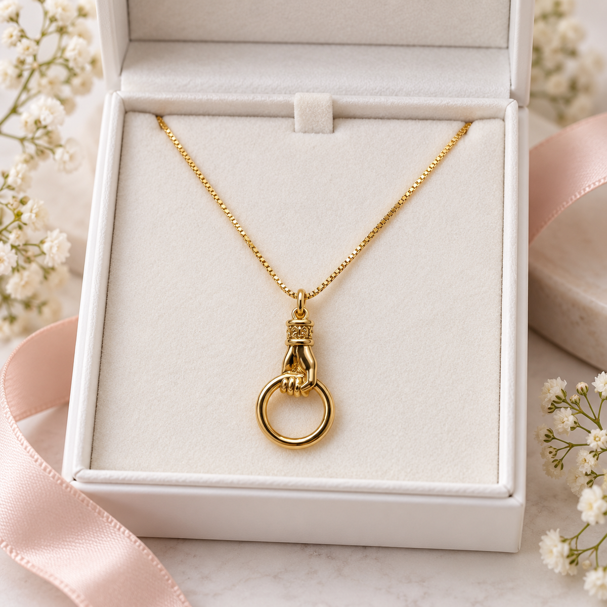 18K Gold-Filled Hand & Ring Pendant Necklace