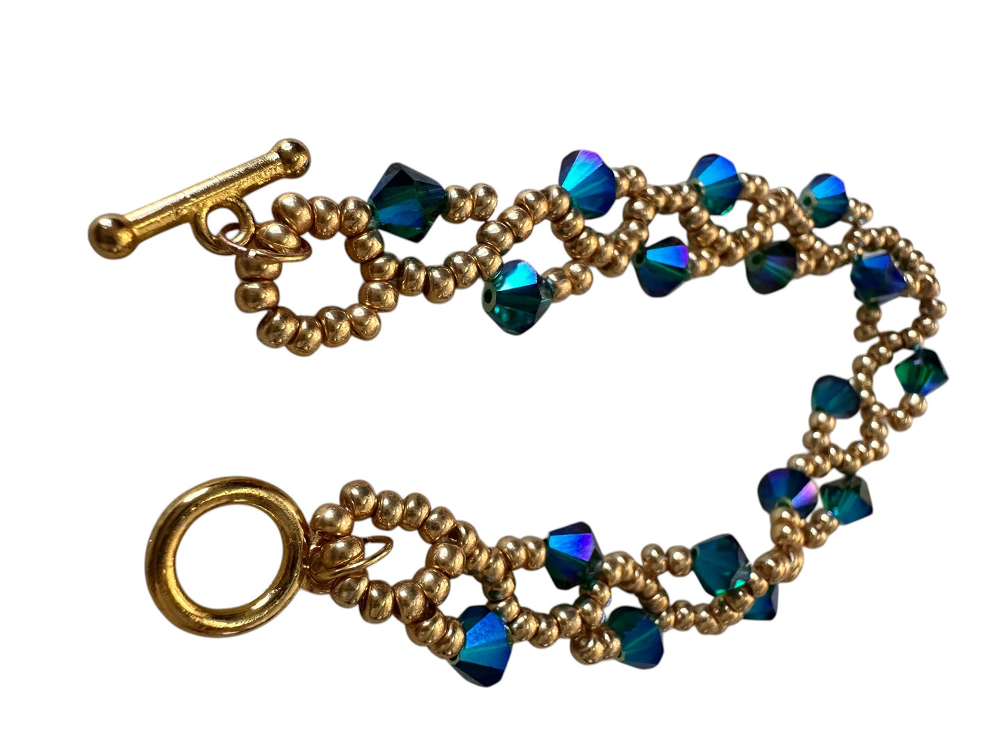 Enchanted Forest Bracelet – Emerald Swarovski & Gold Beads