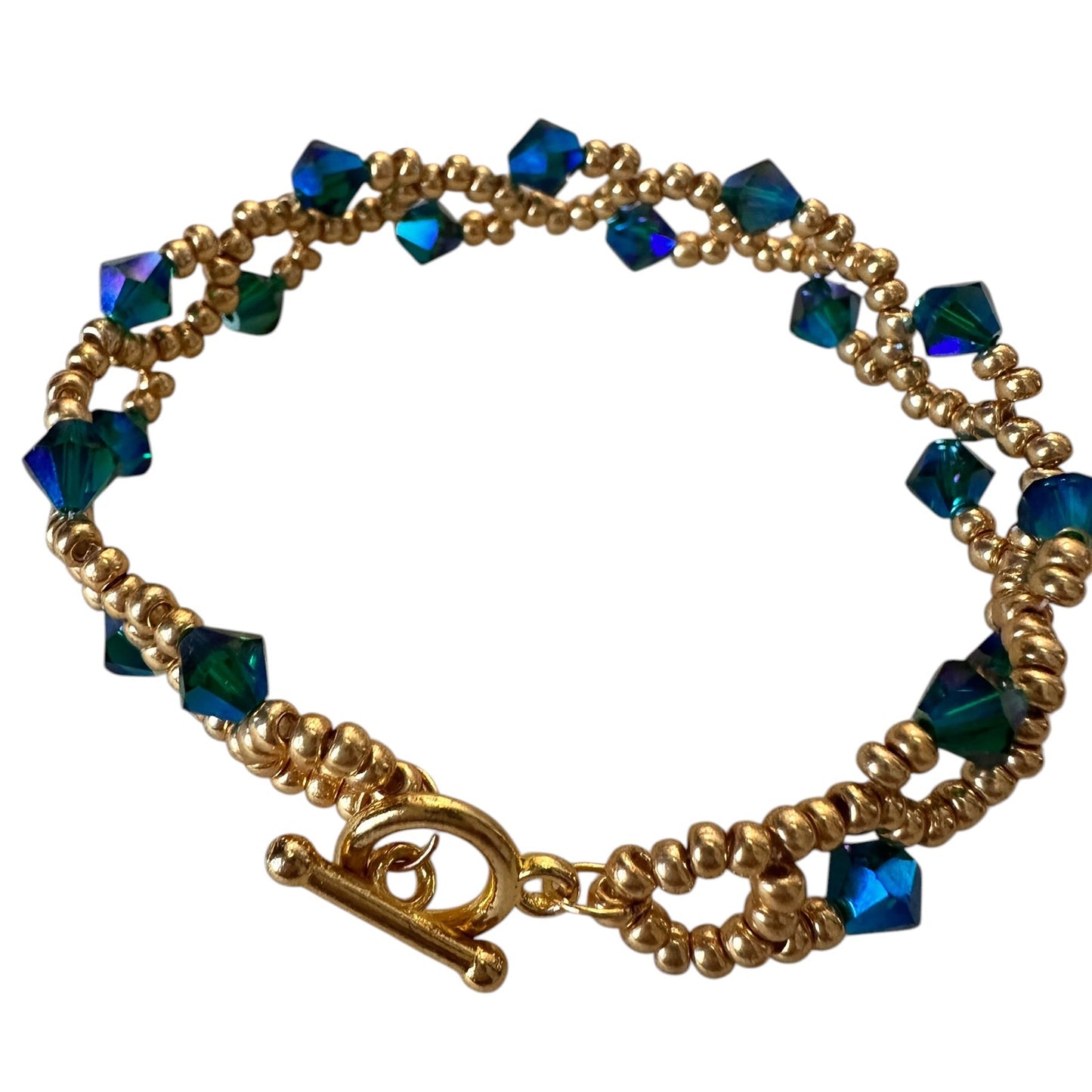 Enchanted Forest Bracelet – Emerald Swarovski & Gold Beads
