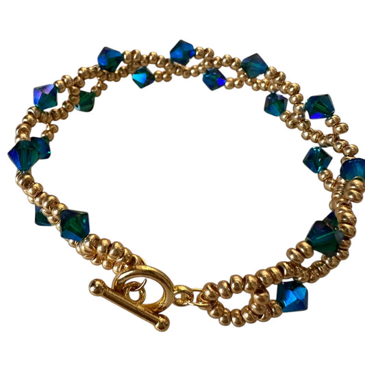 Enchanted Forest Bracelet – Emerald Swarovski & Gold Beads