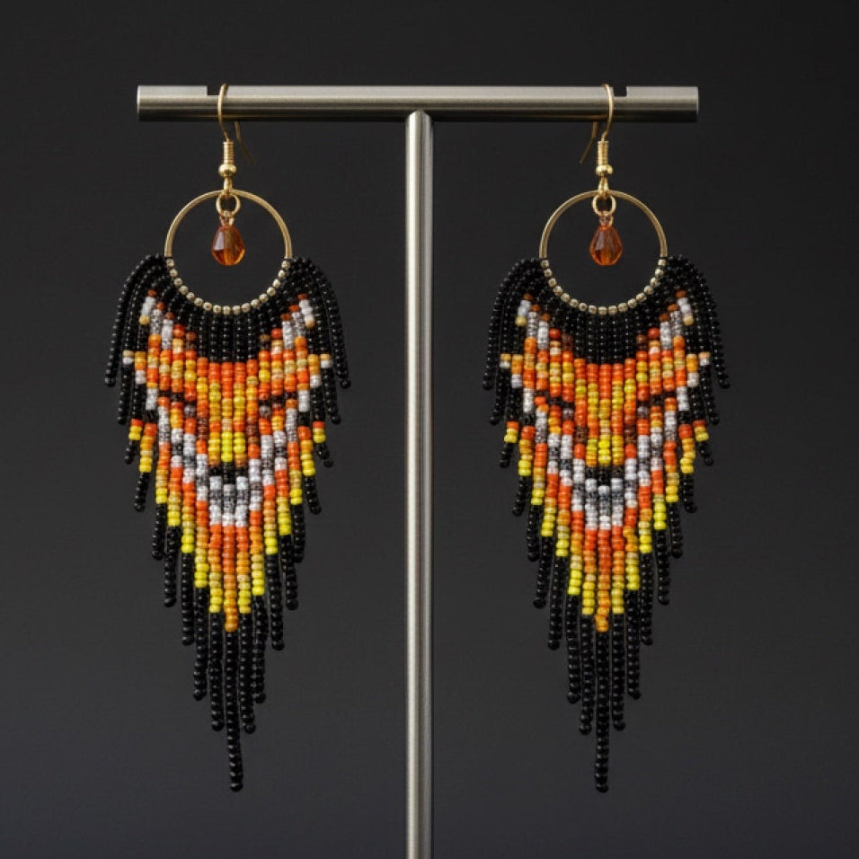 Golden Fox Beaded Fringe Earrings