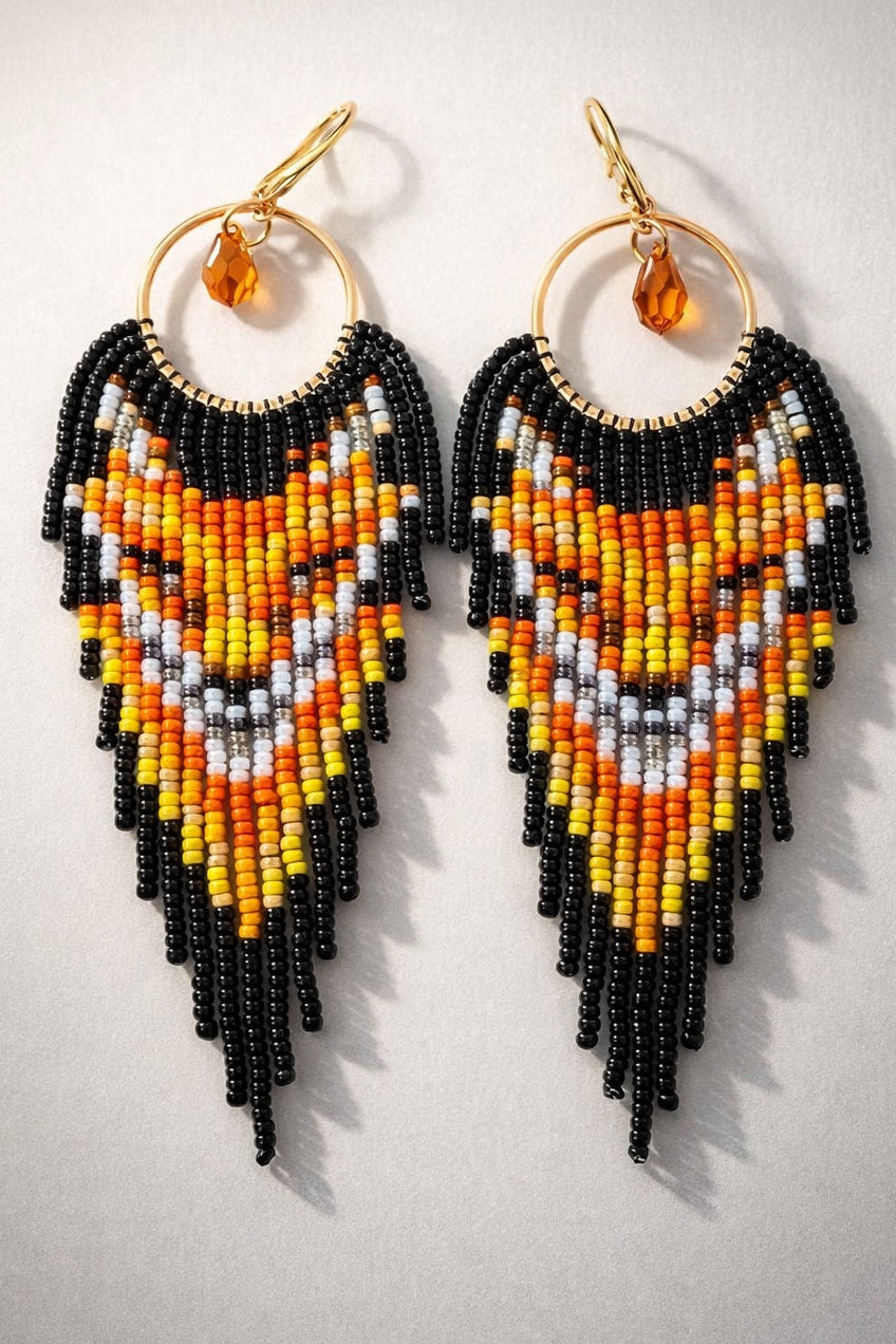 Golden Fox Beaded Fringe Earrings