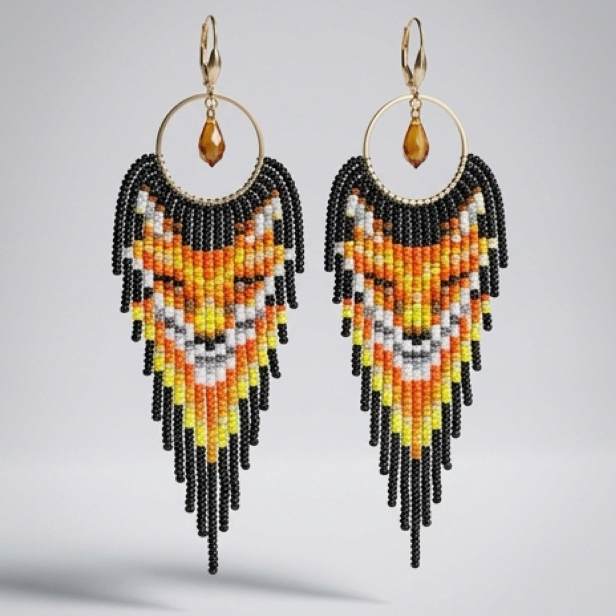 Golden Fox Beaded Fringe Earrings