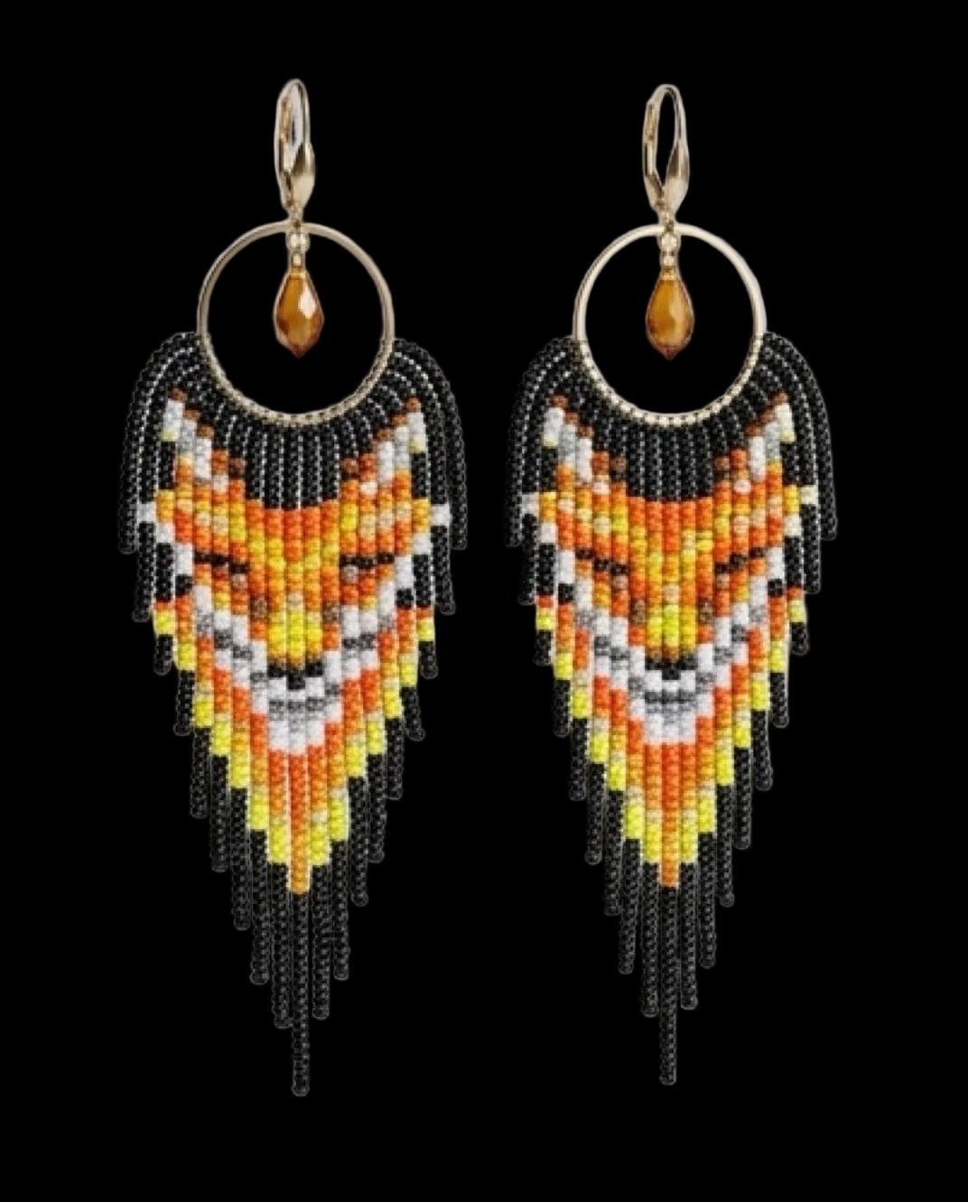 Golden Fox Beaded Fringe Earrings