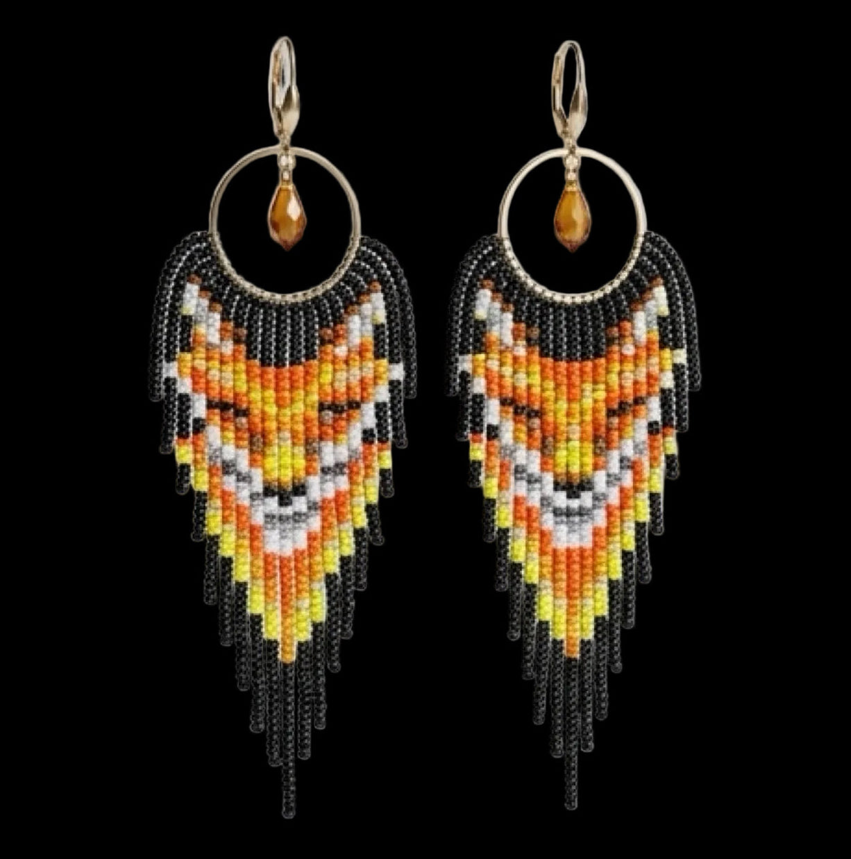 Golden Fox Beaded Fringe Earrings
