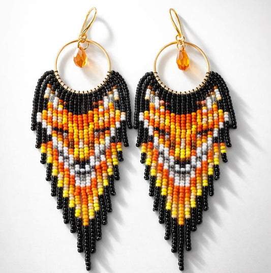 Golden Fox Beaded Fringe Earrings