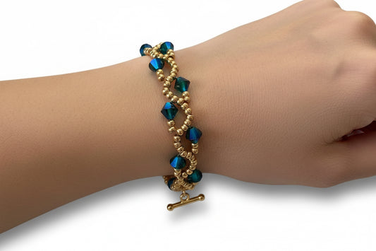 Enchanted Forest Bracelet – Emerald Swarovski & Gold Beads