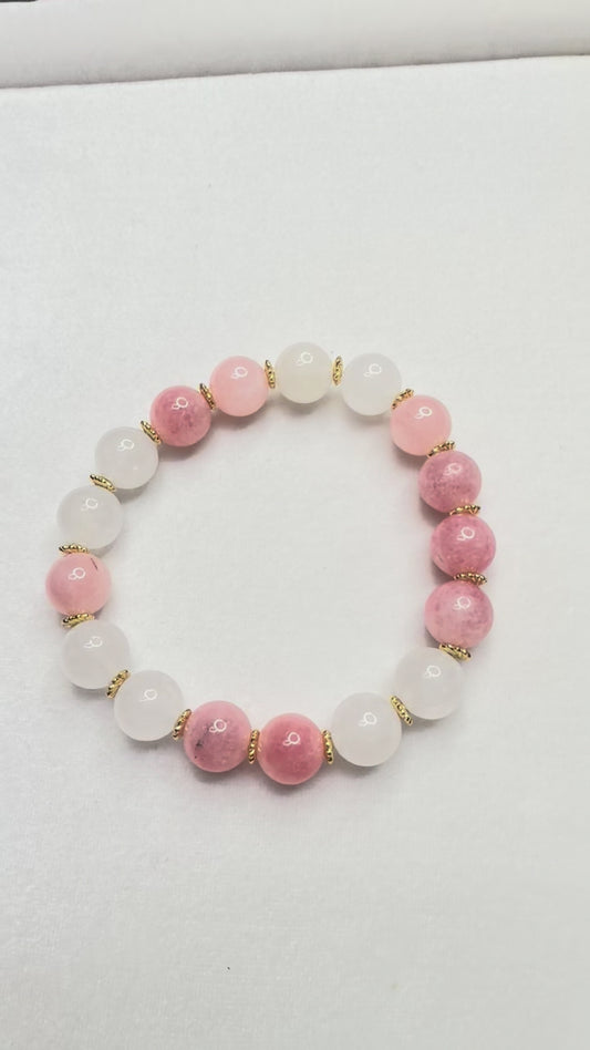 Glow & Grace – Strawberry Quartz and Milky Quartz Bracelet