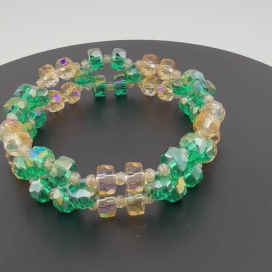 Emerald Sunrise 3-Layer Crystal Stretch Bracelet