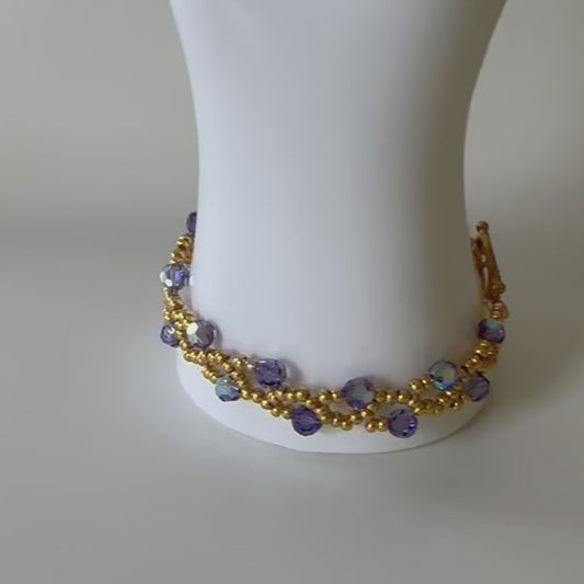 Purple Velvet Vine Bracelet – Swarovski AB Crystals & Gold Beads