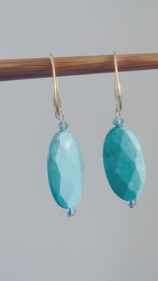 Turquoise Faceted Drop Earrings with Gold-Plated Hooks